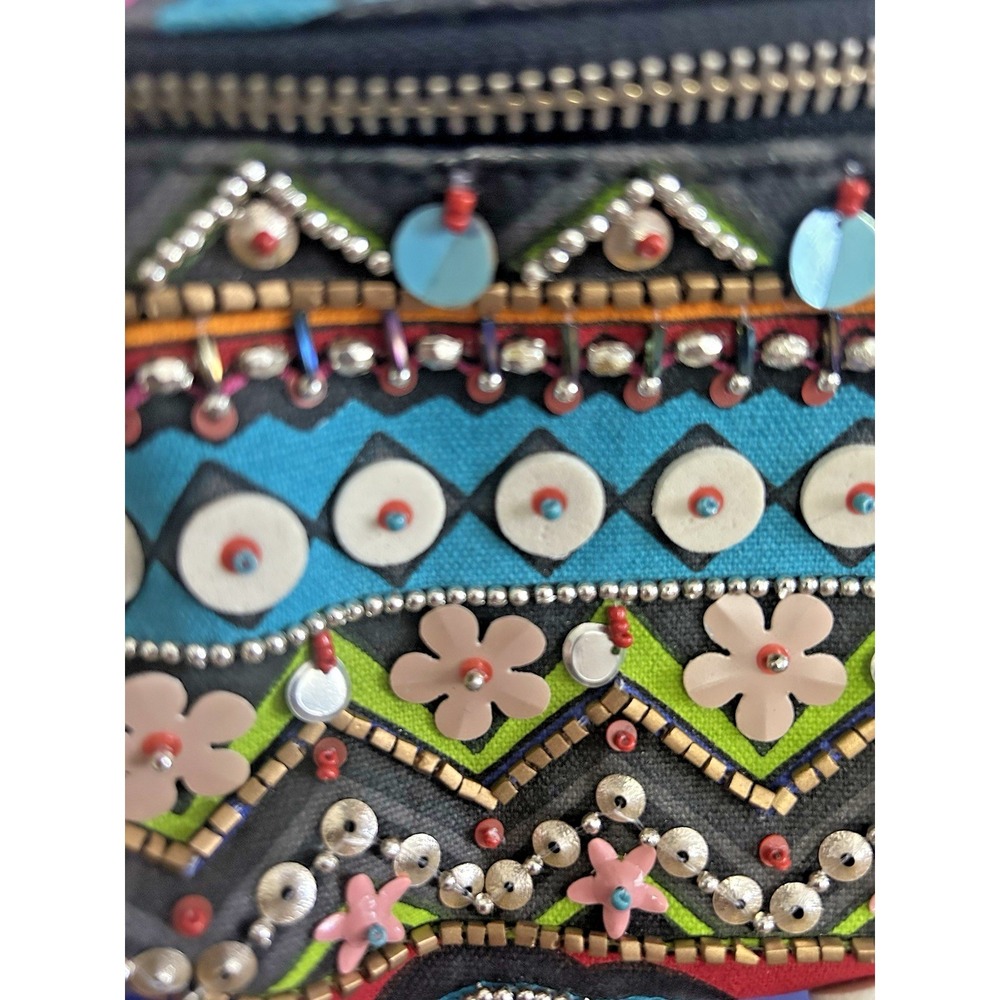 Steve Madden Cancun Belt Bag Colorful Beads Crossbody Fanny Pack Textile W/Puffs - Picture 12 of 16